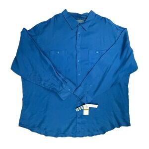 Cubavera Button Down Shirt Mens 4XLT Blue Linen Long Sleeve Solid Guayabera